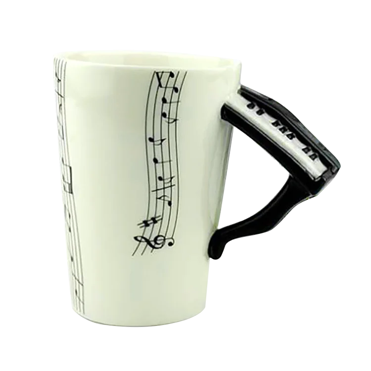Music Mug with Piano Shaped Handle Ceramic Cup