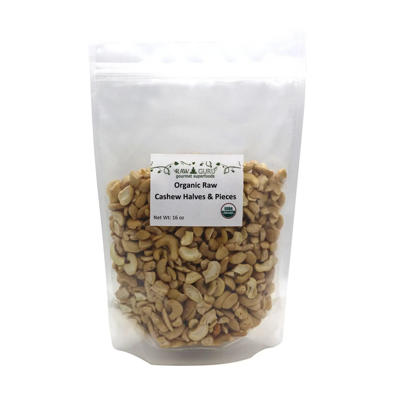
Raw Organic Cashew Halves - 16 oz 