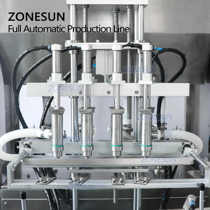 ZONESUN Automatic Plastic F-style Gallon Jugs Oil Bottle Chemicals Liquid Servo Filling Capping Machines Line With Cap Feeder