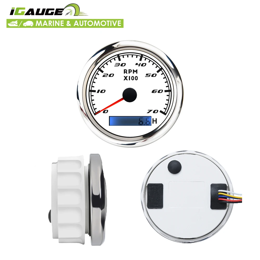 85mm electrical 70 RPM NMEA 2000 white face white LED tachometer with hour meter for marine