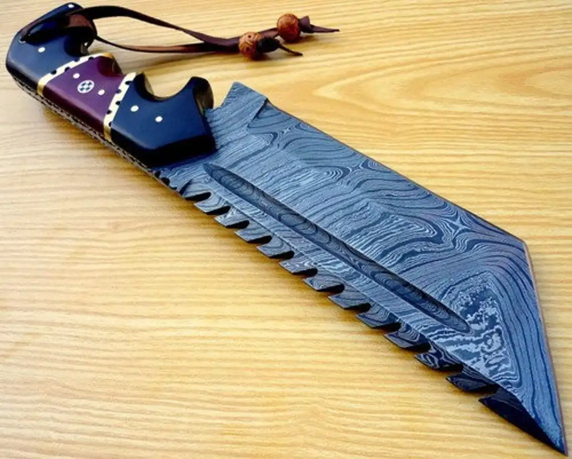 Custom Handmade Damascus Steel Hunting Knife Comes With Leather Sheath