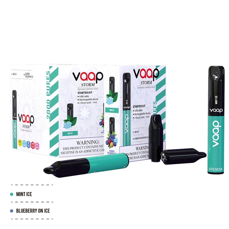 Newest Vape Mod E-Cigarette Vaap Storm Starter Kit Vape Device Atomizer Pod Device 2 Pods 2000 Puffs Disposable Vape Pen