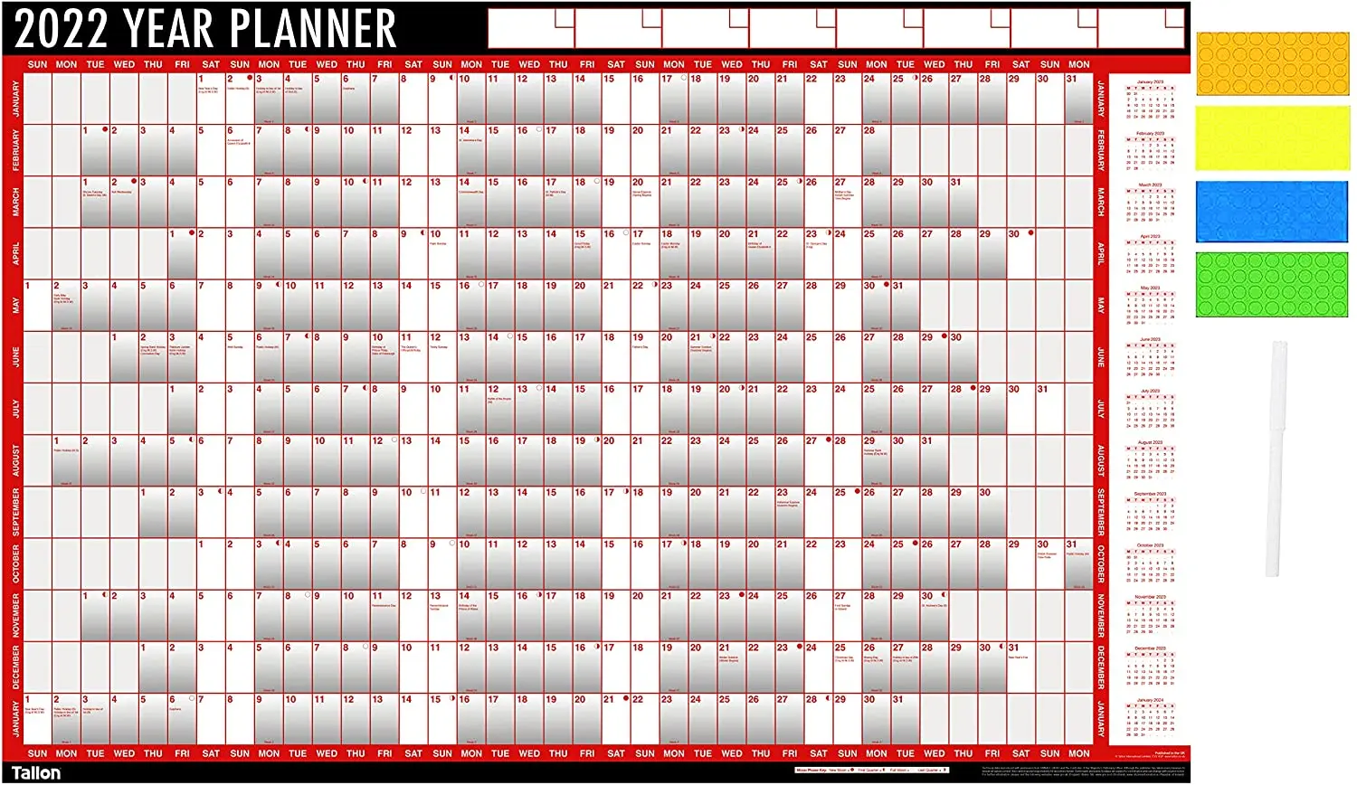 Календарь-планировщик на 2022 год с наклейками и сухой ручкой большой настенный календарь заказ для дома офиса или школы
