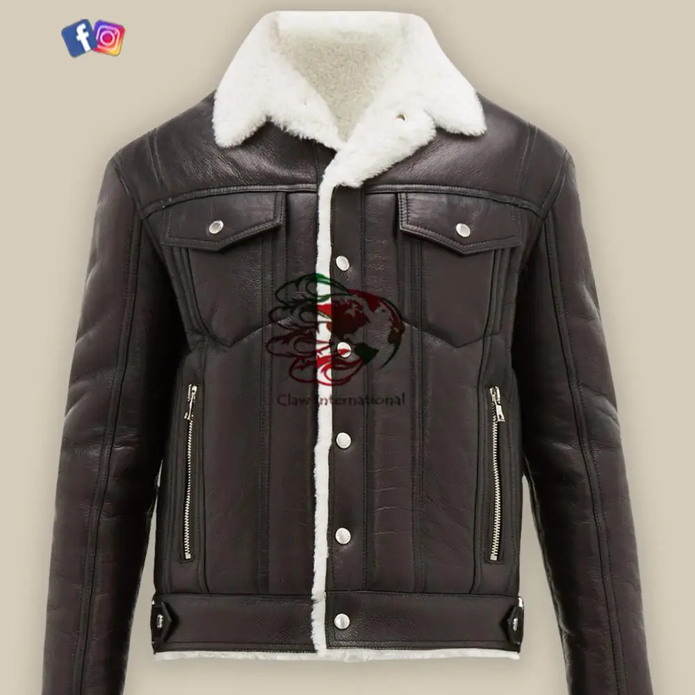 Winter Mens shearling skin  Leather shirt Warm kids leather jacket