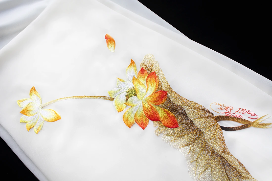 Оптовая продажа, Прямая поставка, аксессуары для ручной вышивки, прозрачный тканевый шарф с лотосом