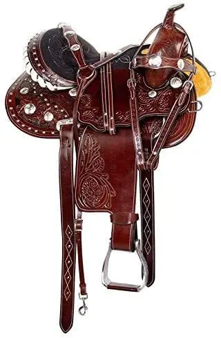
Western Pleasure Trail Endurance Horse Leather GAITED Saddle TACK 14 to 18 Inch Seat Bridle set Included 