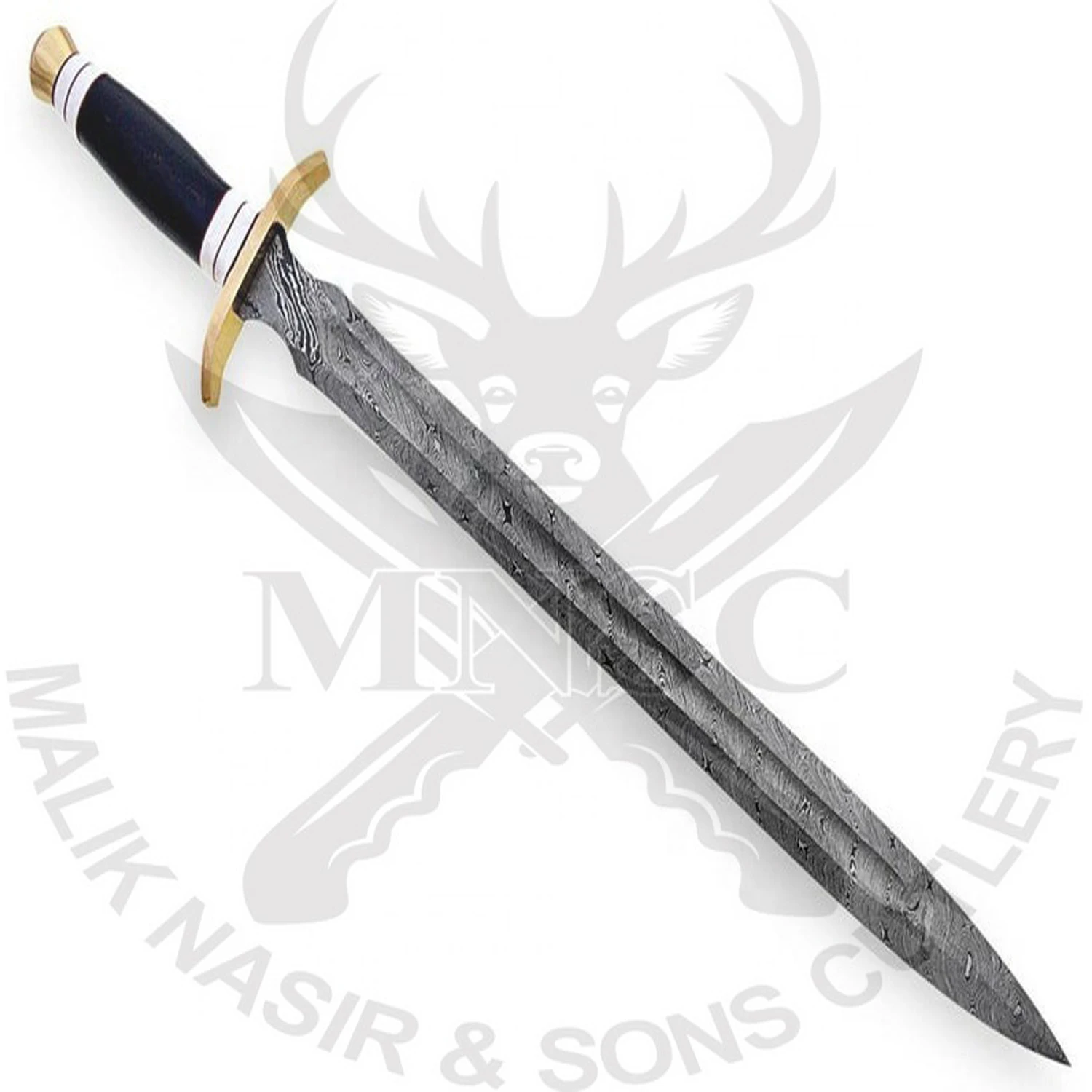 Custom Handmade Damascus steel Survival Sword  Viking Style Sword WITH BULL HORN HANDLE