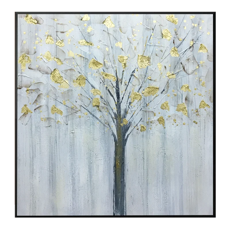 Чистая Ручная роспись Абстрактная Золотая Листья картина маслом Современная Минималистичная декоративная живопись 20*20 дюймов