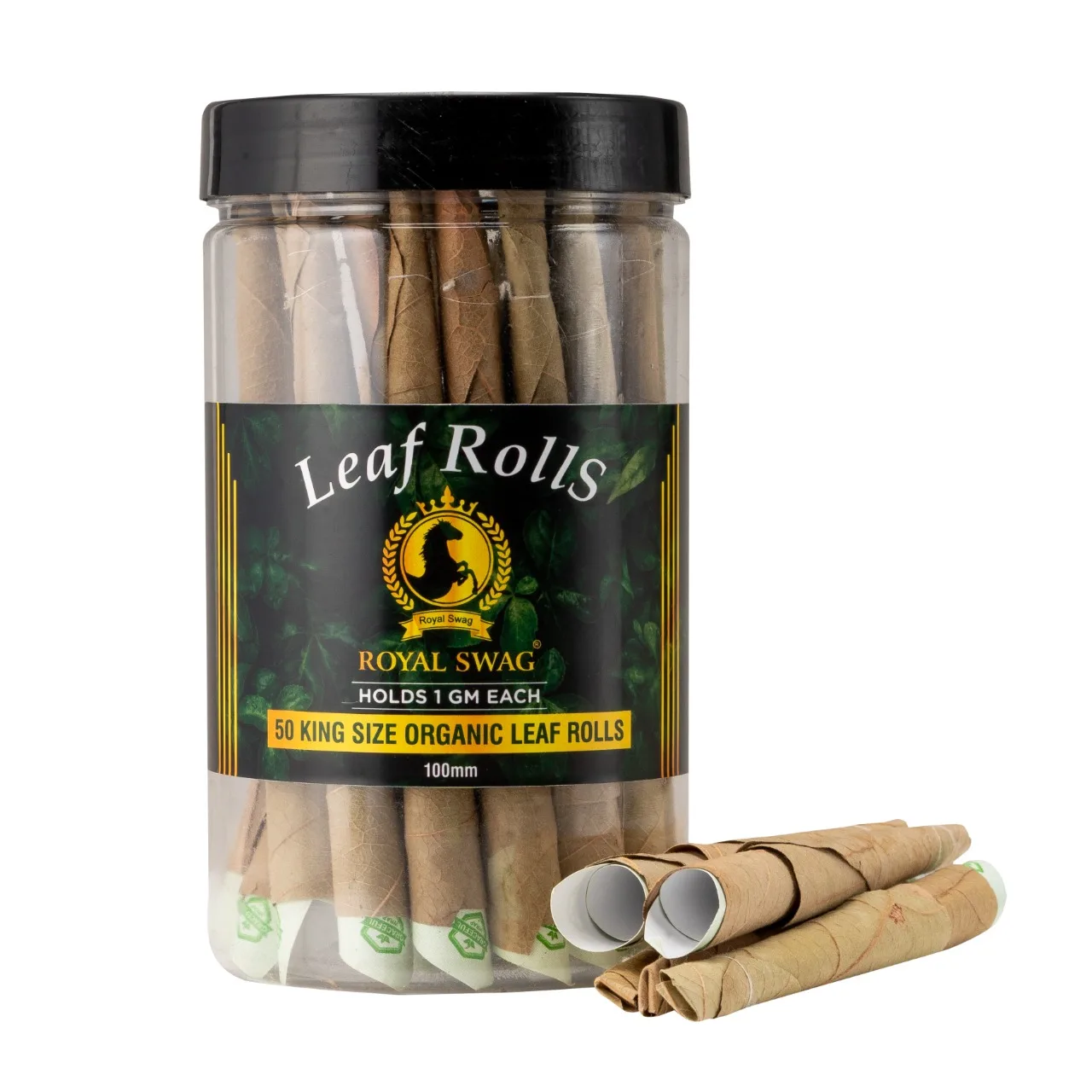 Royal Swag 100 MM King Size Leaf Rolls Ready to Use Cones Jar with 1 filling stick, Super Slow Burning, Real Tendu Palm Leaf