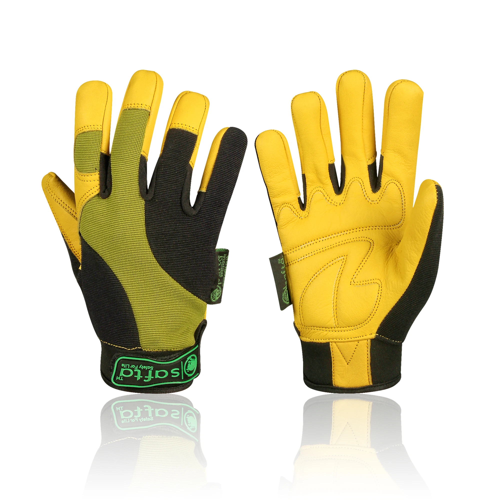 Premium Works Safety Gloves Mechanic Yellow Goatskin Leather High Grip Flexible Breathable Work Leather Gloves