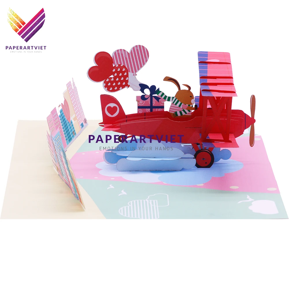 Love Bear and Biplane 3D Pop up Card, Greeting Card, Greeting Card Printing | Paper Art Viet
