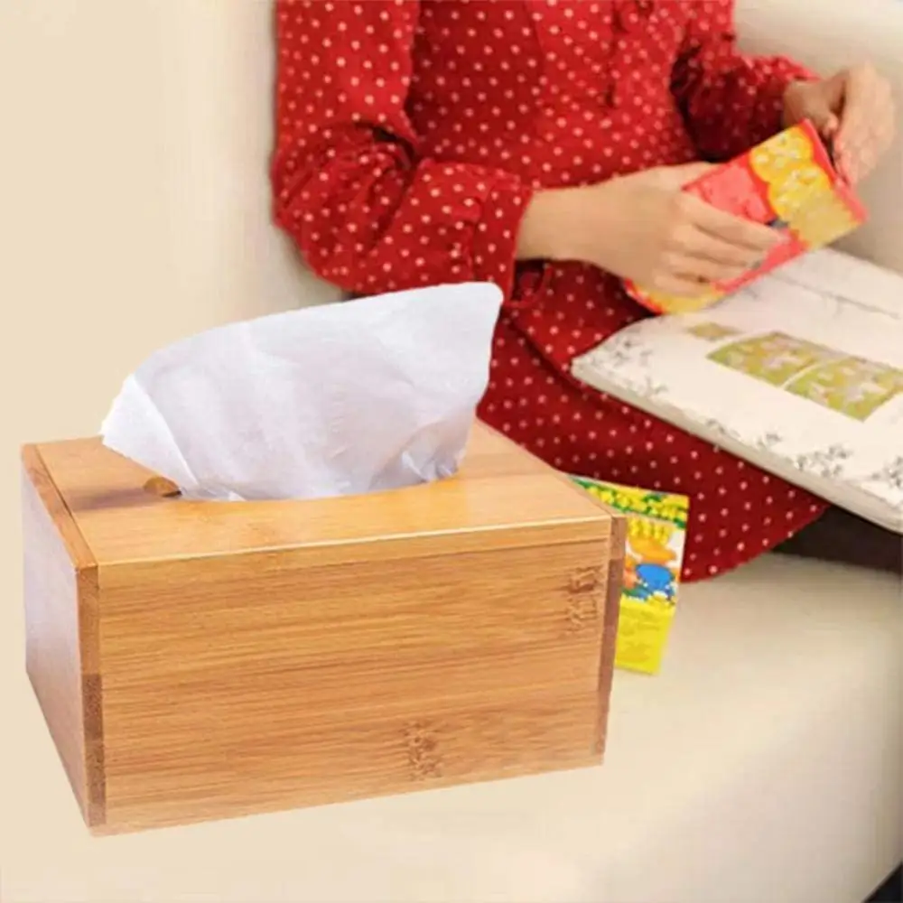 Creative bamboo wood tissue box drawer tray coffee table storage box for home living room