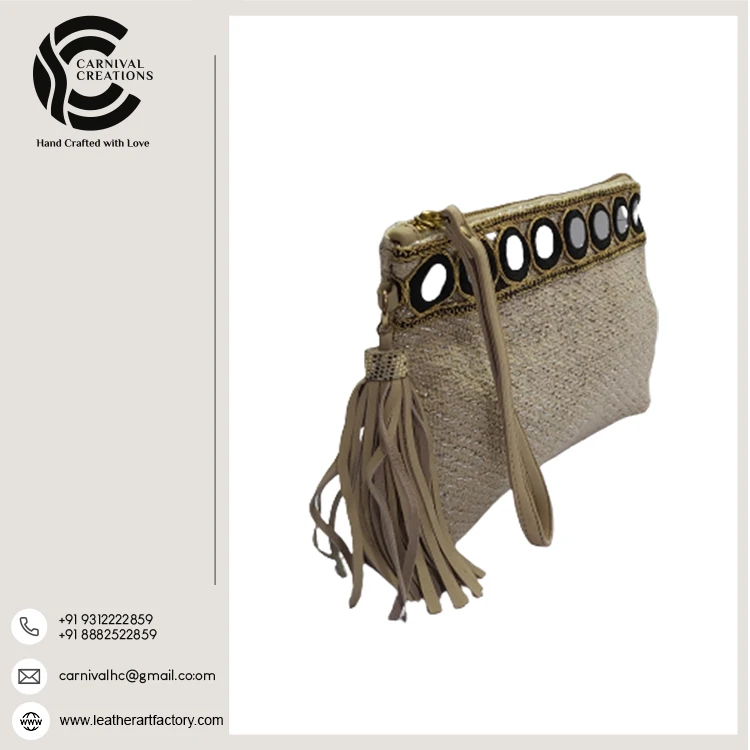  Новый дизайн лучшее качество 100% натуральная кожа высокое жаккардовые клатч из натуральной кожи с кисточкой