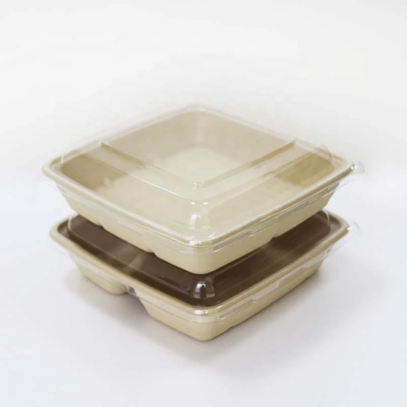 EASYPACK 1000 ml biodegradable paper food tray bagasse tray with anti - fog lid