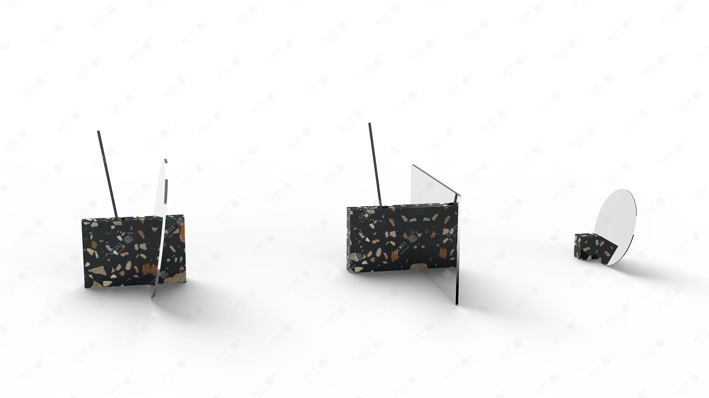 Fashionable design terrazzo furniture round snail decorative mirror and small black holder for home