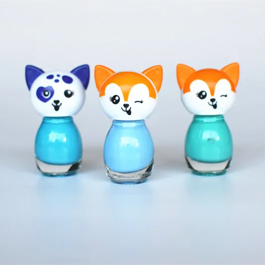 Private Label Cute Cat Shape Kids Nail Polish 5ml Sequin Twin Gel Nail Polish Set Kits With Color Box