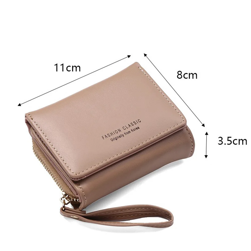 Custom PU leather short mini wallet zipper coin purse female triple fold buckle women wallet