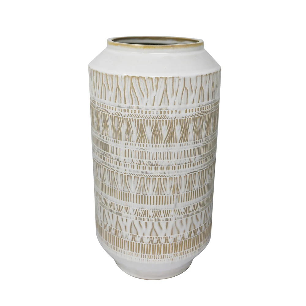 Sagebrook Home Ceramic 14 Inch Tribal Look Vase Beige Color High Quality