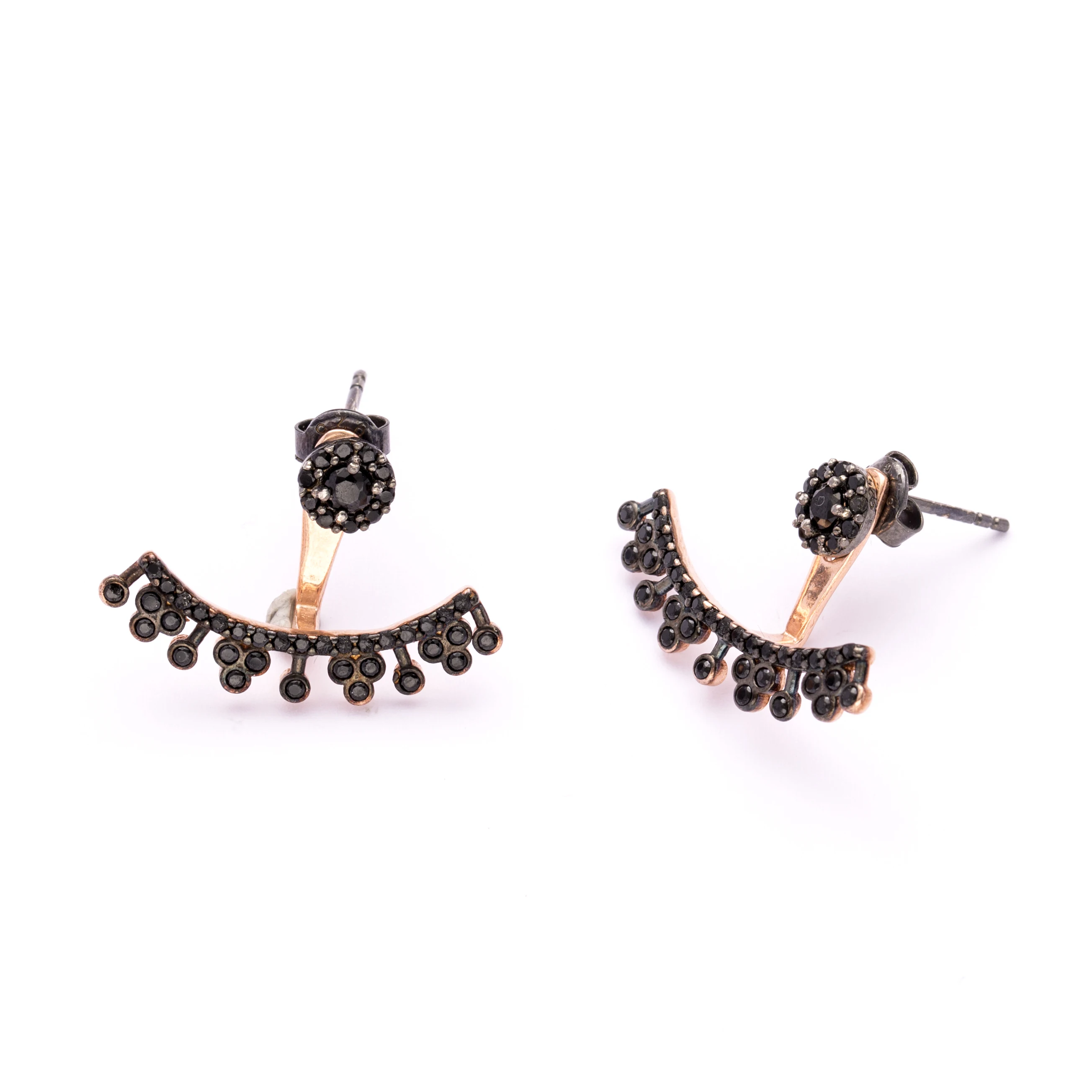 Trendy Light Black Zircon Turkish Wholesale Handcrafted  Rose Gold Plated 925 Sterling Silver Earring