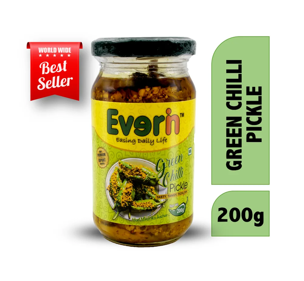 
Bulk Supply Green Chilli Pickle Glass Jar From India ( ISO, APEDA, HACCP, FIEO, GMP Certified) 