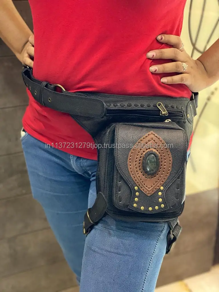 Unisex Motorcycle Hip Pocket Belts Travel Belts Waist Pocket Bum Bags Leather Biker  Belts