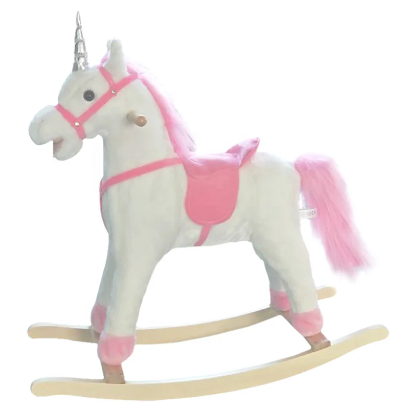 ICTI audit New fashion white color plush rocking horse FL090-uni2, ride on horse for baby