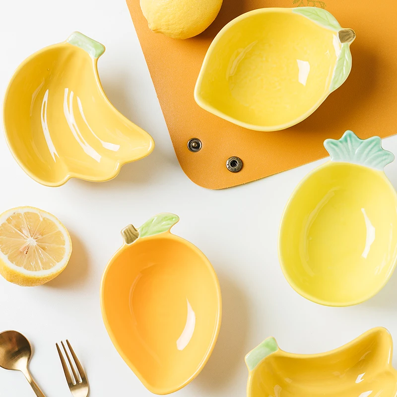 Jade-cer Amazon Hot-selling Ceramic Color Glaze Fruit Shape Sauce Dishes & Plates Small Bowls