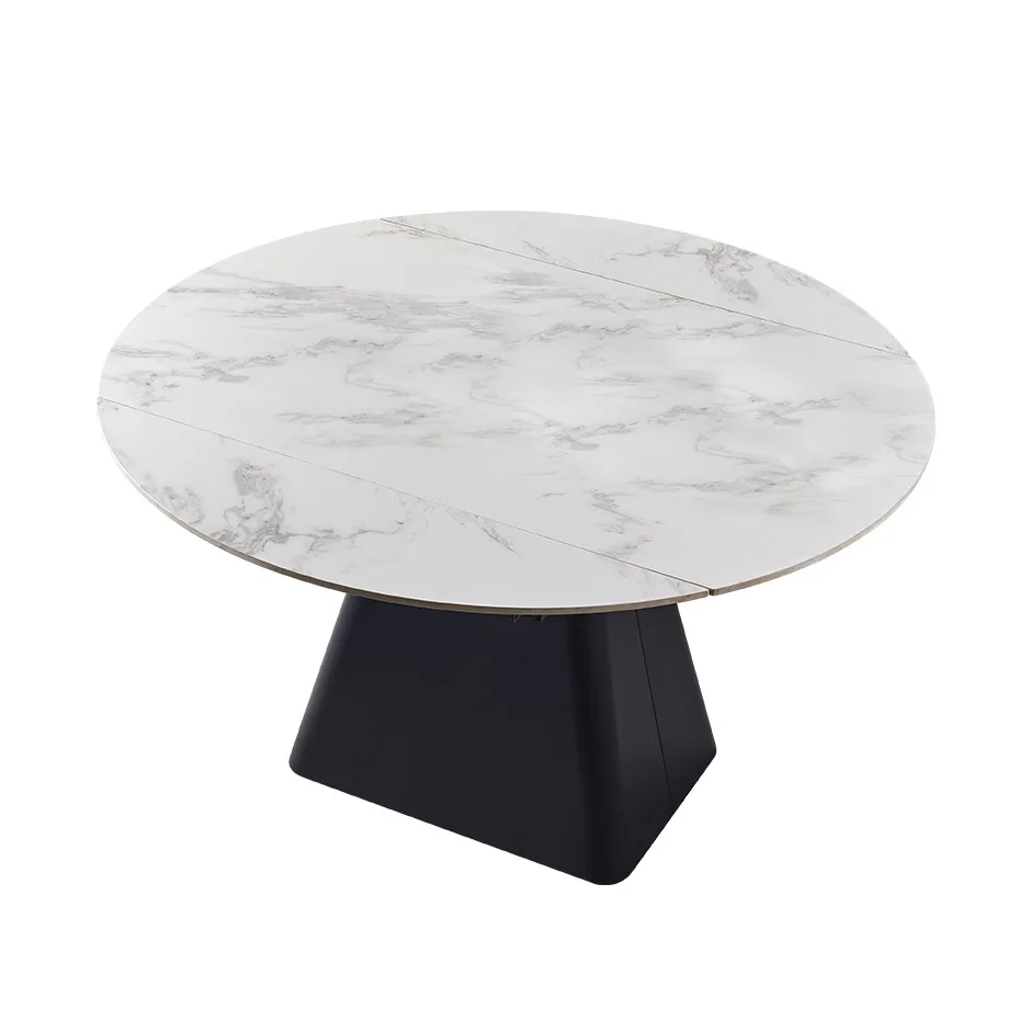 Adjustable Luxury Contemporary Black Circular Extendable Sintered Stone Top Modern Dining Table Set for Apartment