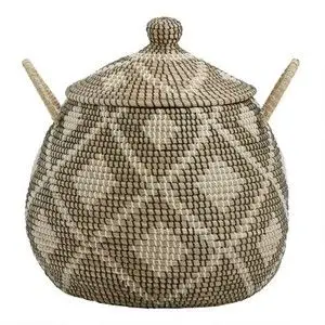 Round storage trunk seagrass basket with lid grey traditional style seagrass baskets wholesale