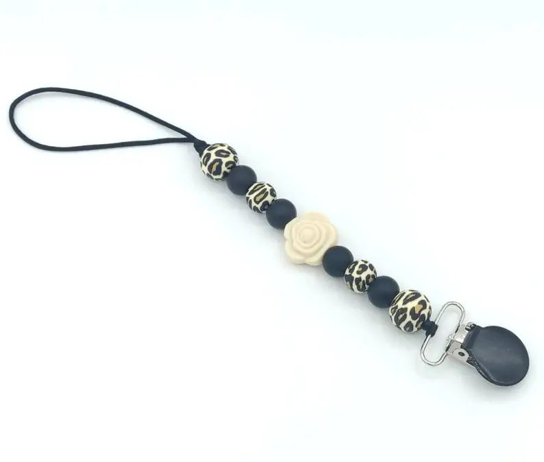 
Pacifier Silicone Clip Leopard Print Beads Universal Soother Clip Baby Shower Gifts 