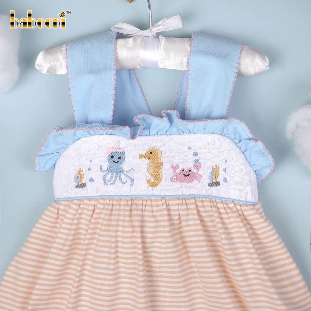 Animal smocked sundress ODM kids smock dress customized hand made embroidery wholesale manufacturer baby girl dresses - BB3020