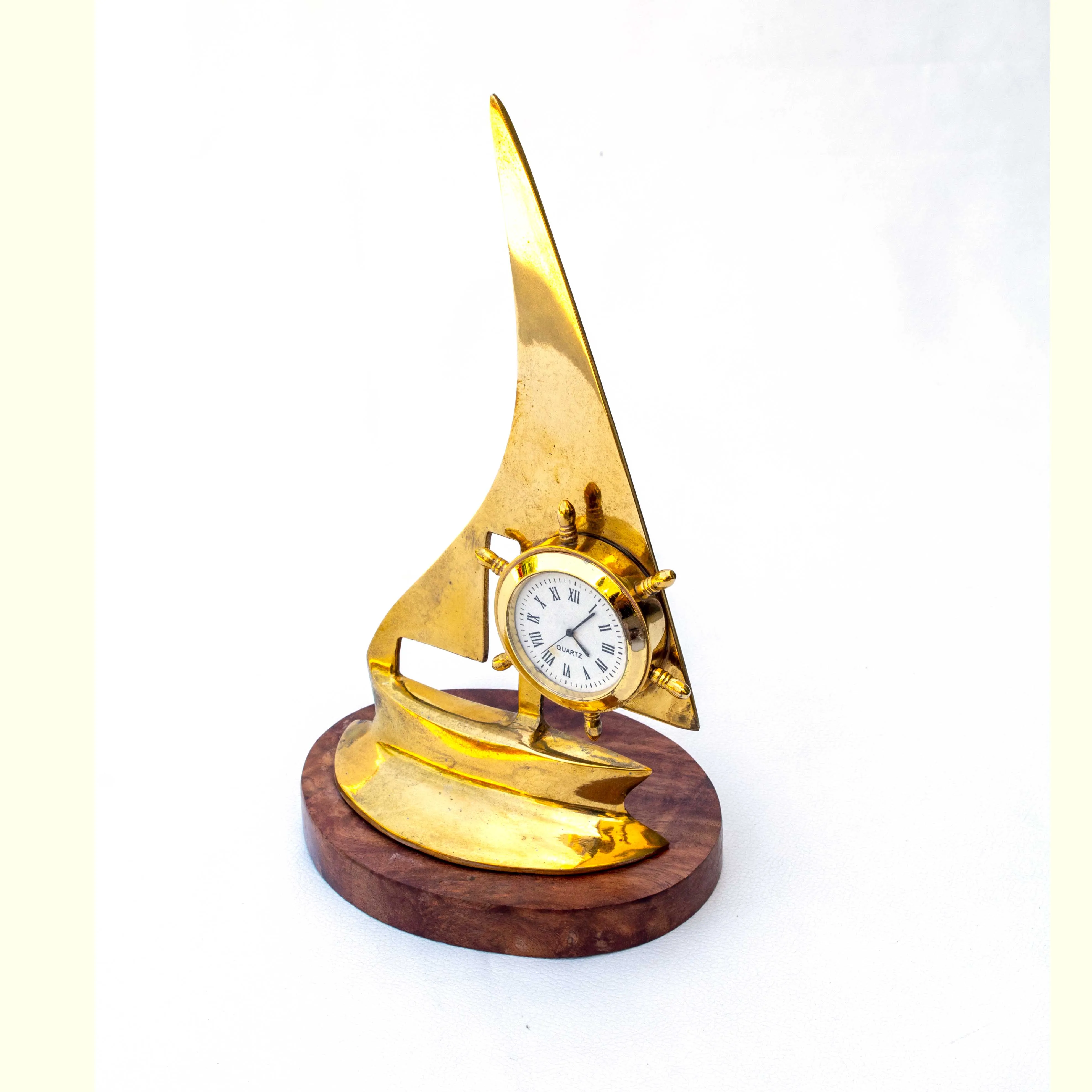 High Quality Nautical Marine Brass Wood Sailor Ship Boat Desktop clock piece Office Corporate Desktop Gift Decor
