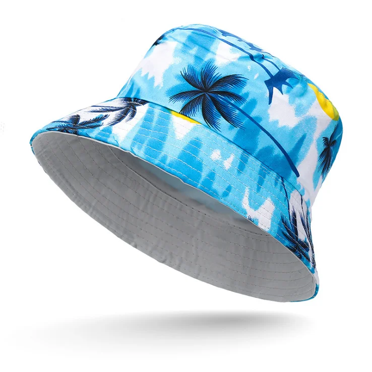 Wholesale custom cotton Beach coconut trees printed bucket fisherman hat