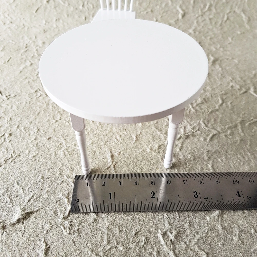 Dollhouse Miniature 1:12 Display White Wooden Table Chair Set DIY Toy Style Miniature Furniture