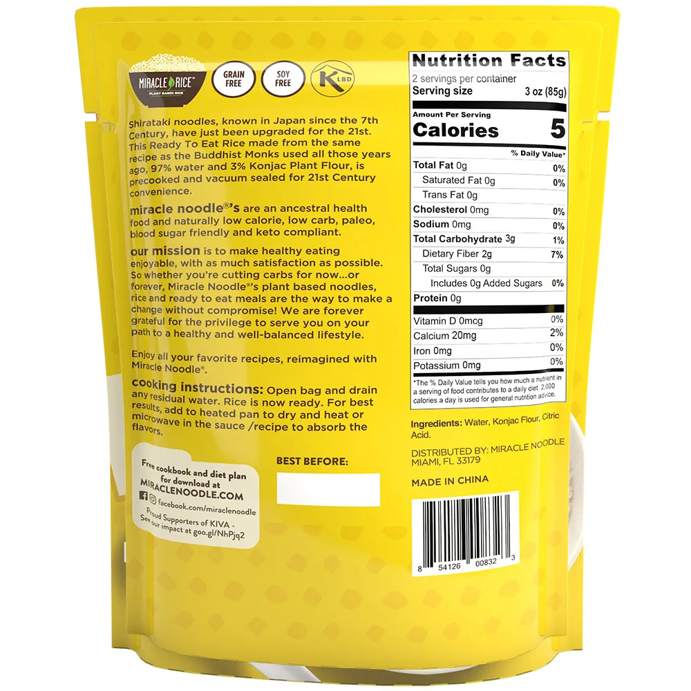 
Miracle Noodles Best Selling Ready To Eat Rice Style Plant Based Paleo And Keto 200g Gluten Free Food, MOQ 3 Pallets 