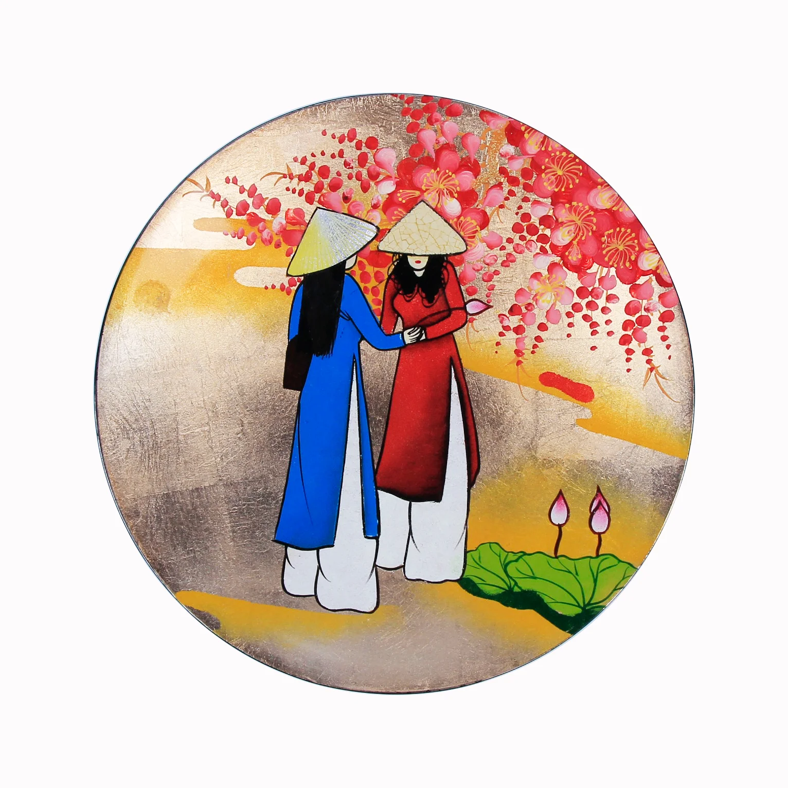 
100% Handmade Whole sale Custom Home Decoration Design Eco-Friend Hand Painted Wooden Lacquer Plate 