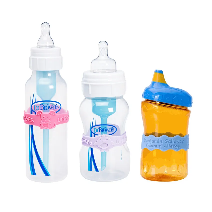 wholesale custom embossed logo safety silicone baby bottles label bands