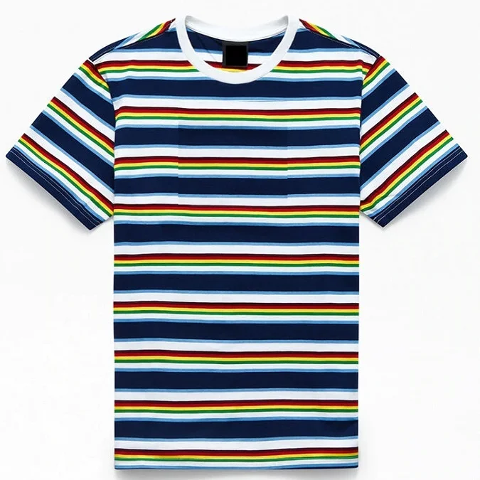 Crew neck Custom embroidery striped t shirt Summer fashion slim fit round neck cheap price children clothing fashion wear