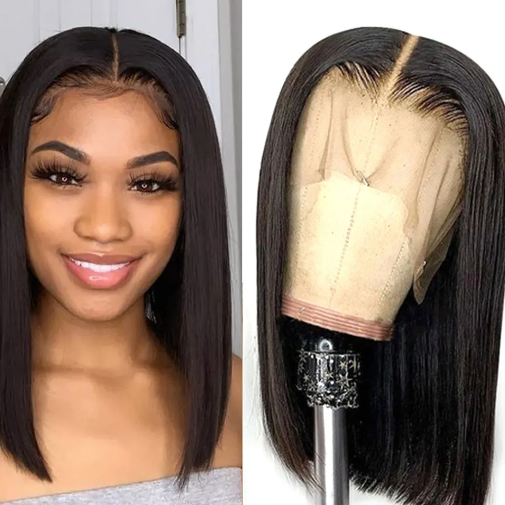 Cheap Cuticle Aligned Virgin Human Hair Lace Front Closure Short Bob Wig Straight Glueless Peruvian Bob Wigs Lace Front Pixie