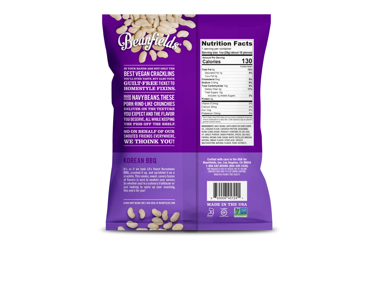 
Bean Chips Beanfields Korean BBQ Vegan Grain Free Cracklins 1oz Case Made In USA 