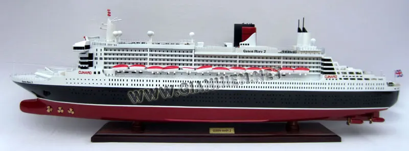 QUEEN MARY 2 WOODEN CRUISE SHIP MODEL - WOODEN OCEAN LINER