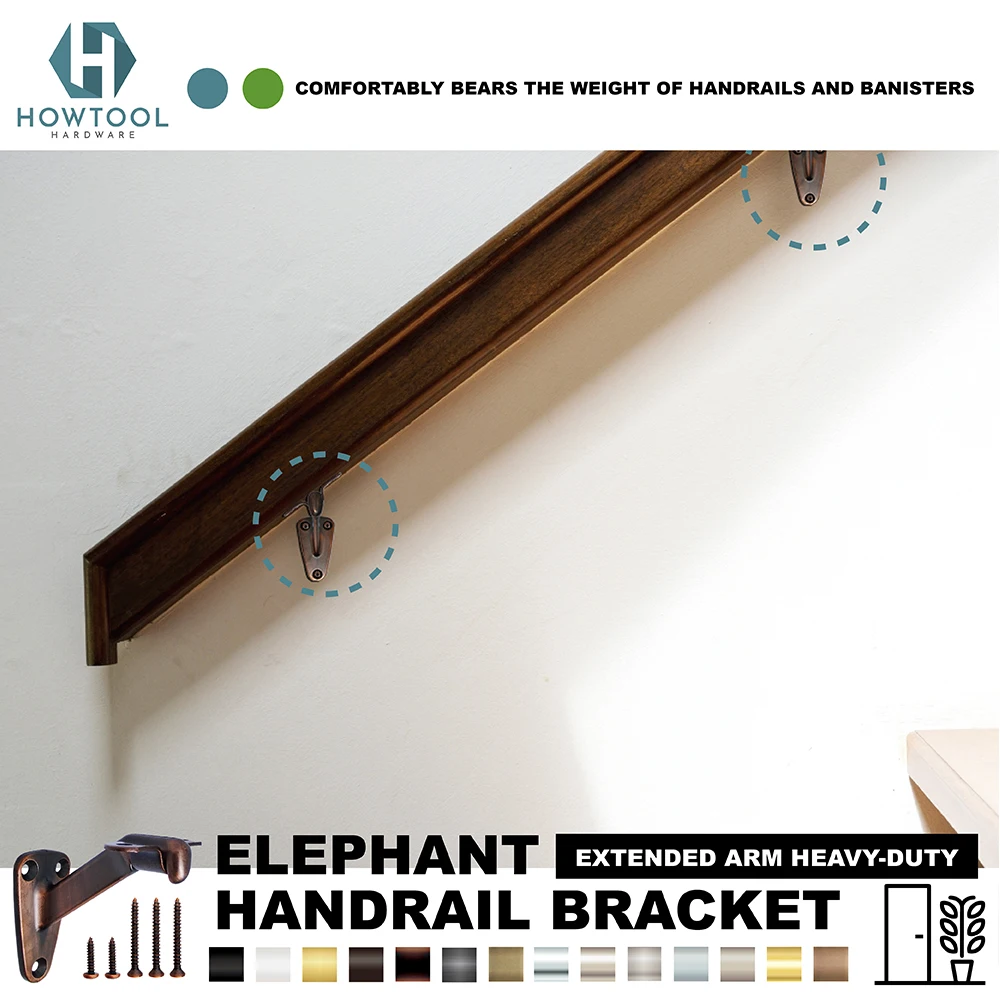 Handrail Bracket Extended Arm House Wood Stair Hardware Brackets Wall Mounted Staircase in Brushed Nickel