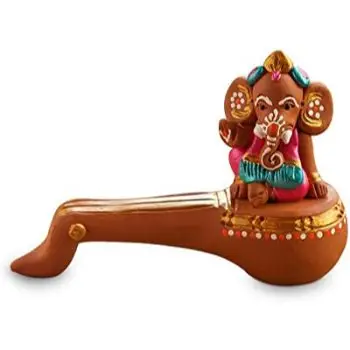 
Indian Traditional and Modern art Hand Painted Clay Red Antique Veena Religious Ganesha Statue 