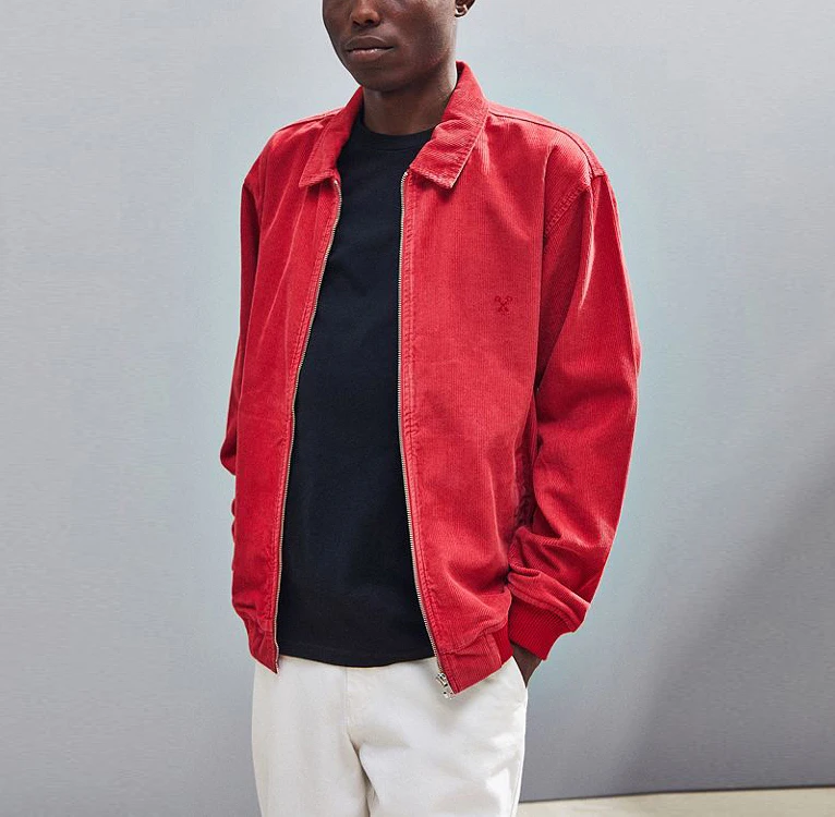 Индивидуально вышитый логотип Вельветовая куртка Харрингтона Красная мужская с открытыми плечами