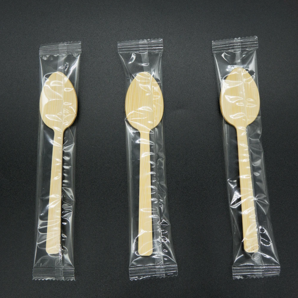 Wholesale individual pack natural bamboo spoon environmental bamboo disposable cutlery tableware biodegradable