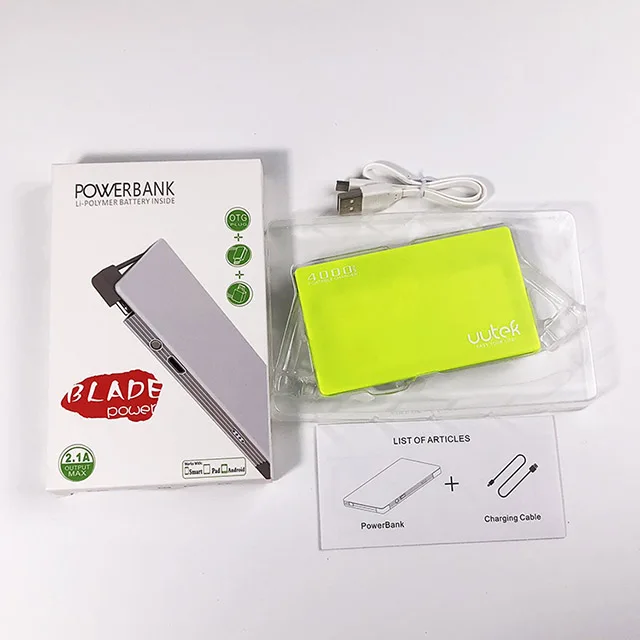 
Ultra slim portable charger power bank 4000mah with built-in cables Settpower RSK5 