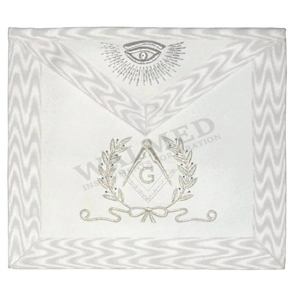 Hand Embroidered Masonic Master Mason Apron White Silver Bullion Wire Made Masonic Past Master Aprons Regalia Past Master Apron