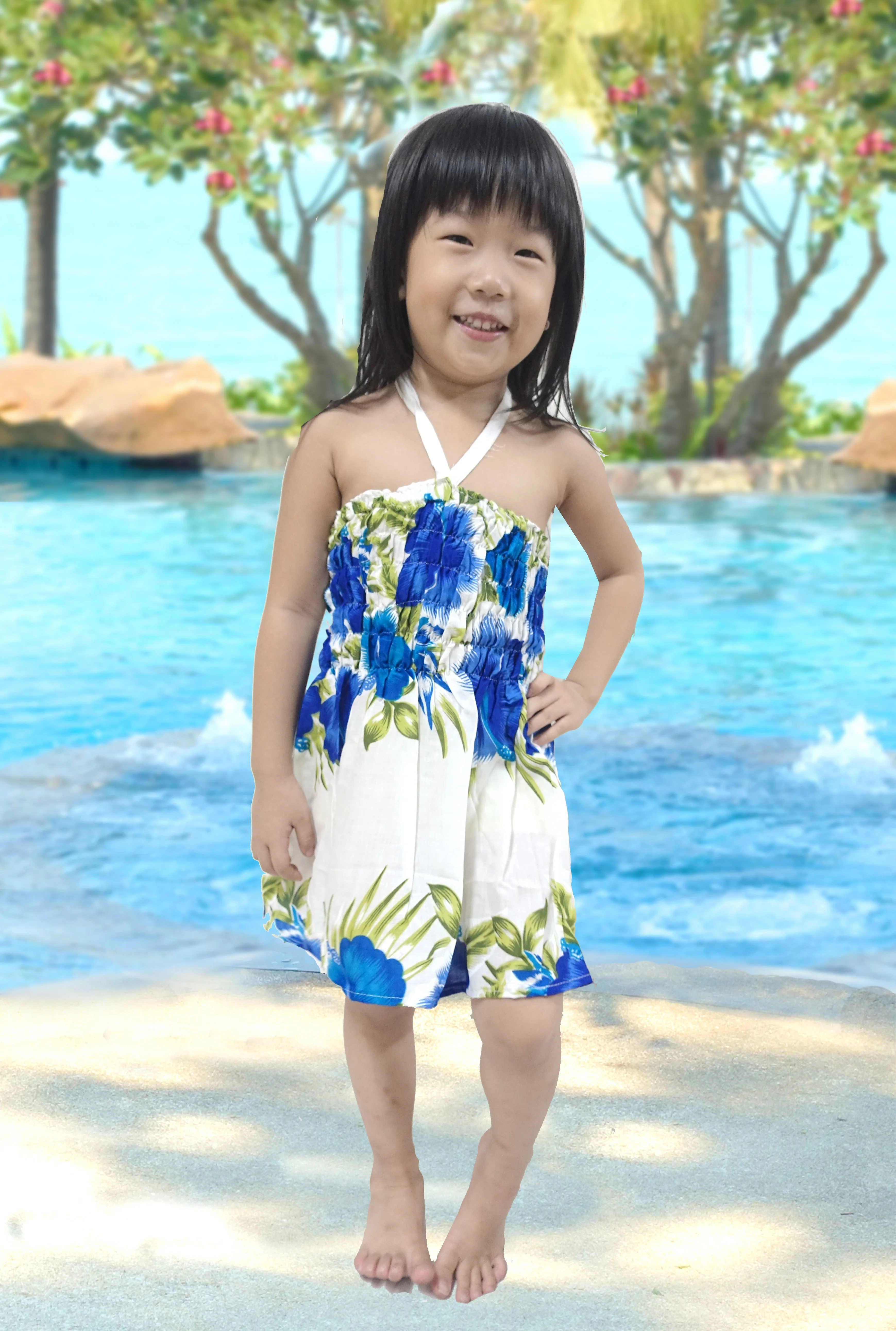 vintage retro thai HIPPIE BOHO HAWAII hibiscus BABY DOLL beach style girls kids children LONG MAXI DRESS