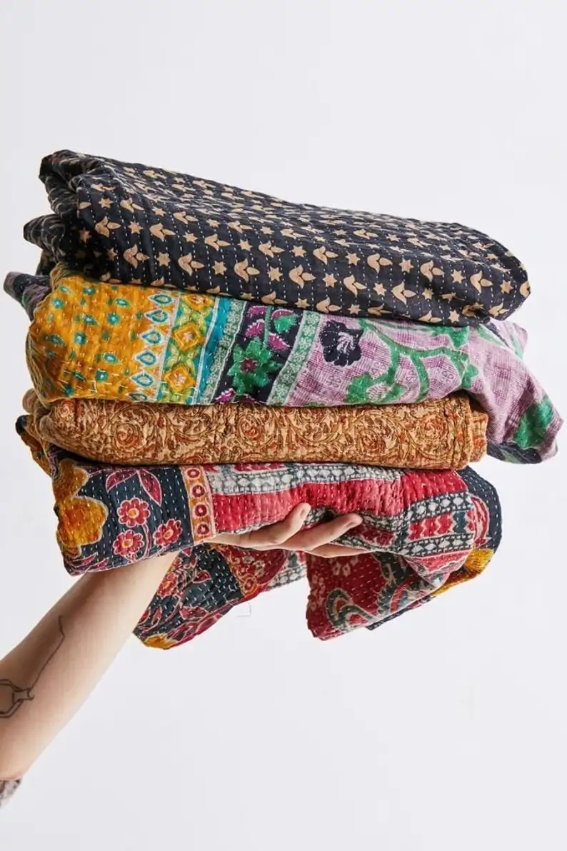 Wholesale Lot Of Indian Vintage Kantha Quilt Handmade Throw Reversible Blanket Bedspread Cotton Fabric BOHEMIAN boho quilt chic