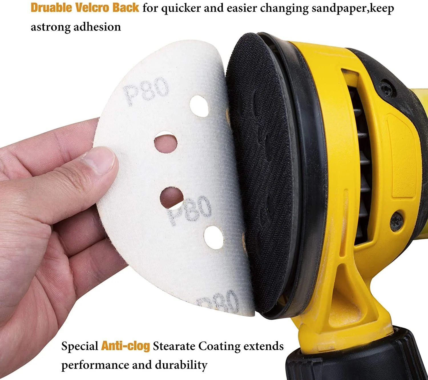 China manufacture konaflex-golden yellow  5inch(125mm)with 8 dust holes hook&loop sanding disc